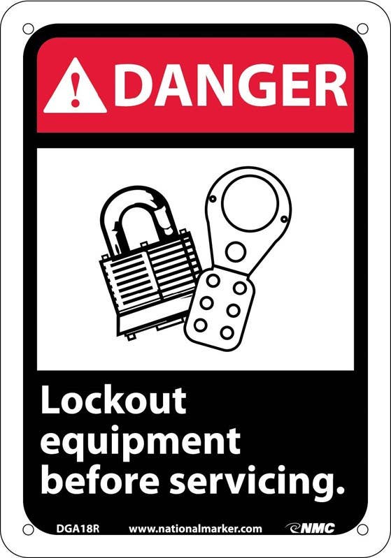 AccuformNMC DGA18 Danger, Lock Out Equipment Before Servicing Sign