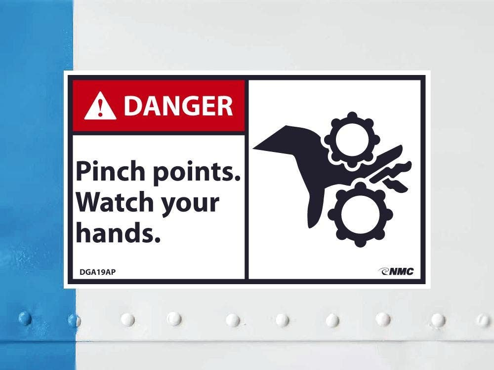 AccuformNMC DGA19AP Danger, Pinch Points Watch Your Hands Label, PS Vinyl, 3" x 5", 5/Pk