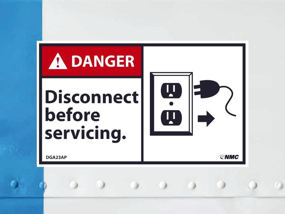 AccuformNMC DGA23AP Danger, Disconnect Before Servicing Label, PS Vinyl, 3" x 5", 5/Pk