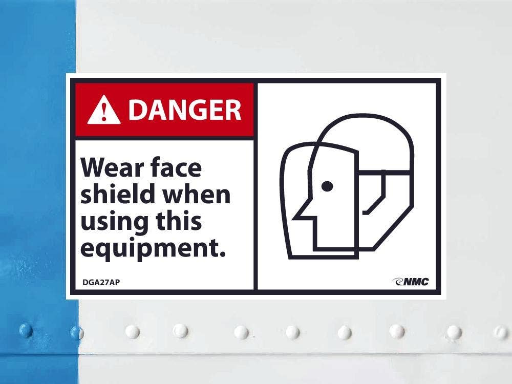 AccuformNMC DGA27AP Wear Face Sheld When Using This Label, PS Vinyl, 3" x 5", 5/Pk