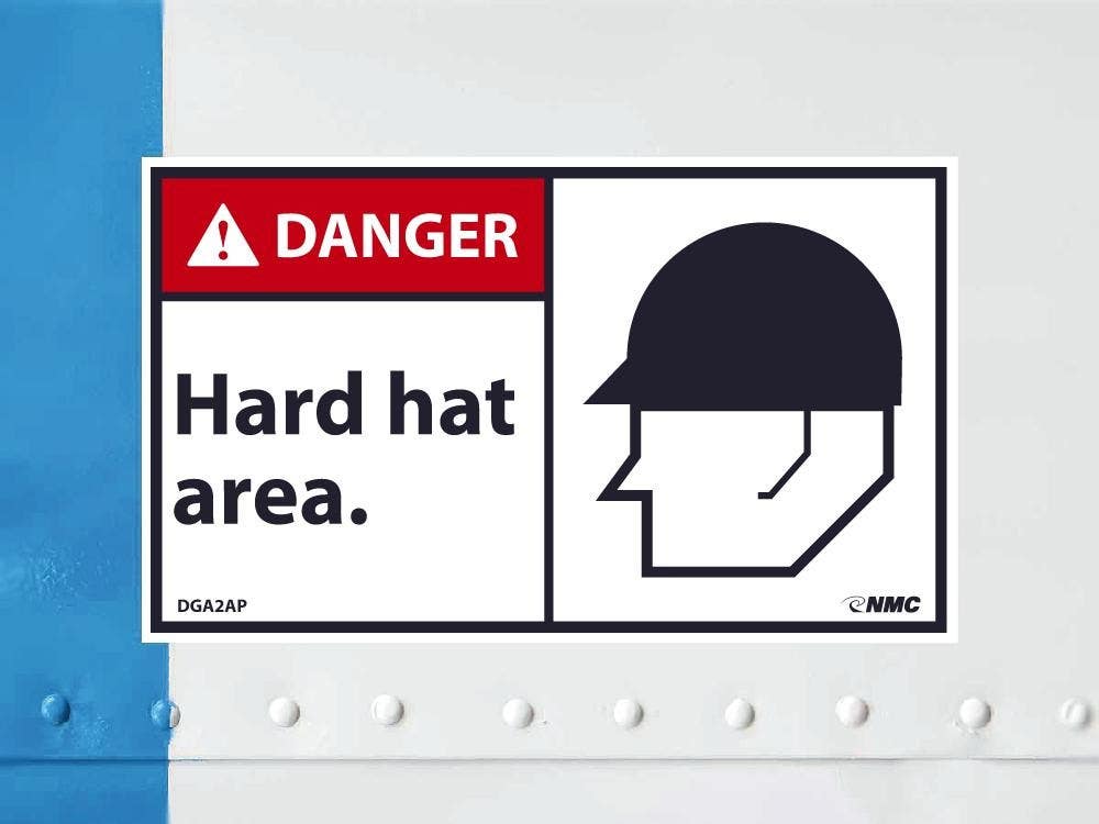 AccuformNMC DGA2AP Danger, Hard Hat Area Label, PS Vinyl, 3" x 5", 5/Pk