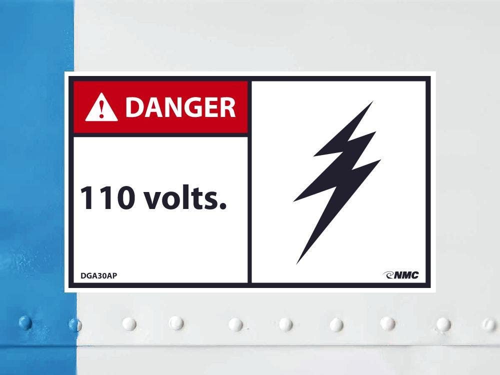 AccuformNMC DGA30AP Danger, 110 Volts Label, PS Vinyl, 3" x 5", 5/Pk