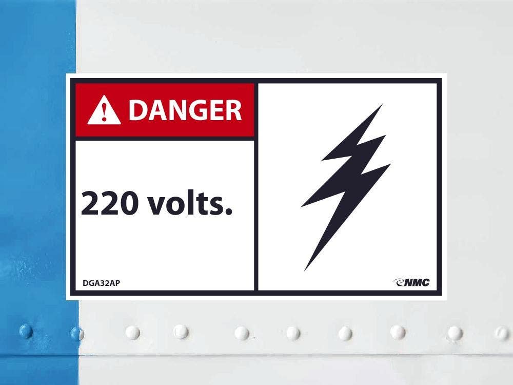 AccuformNMC DGA32AP Danger, 220 Volts Label, PS Vinyl, 3" x 5", 5/Pk