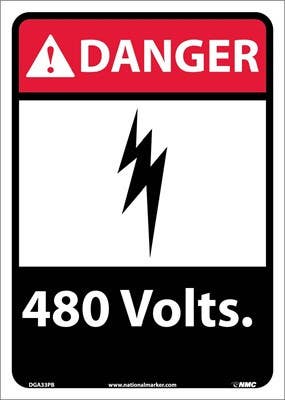 AccuformNMC MRLC ANSI Danger Safety Sign, 480 Volts.