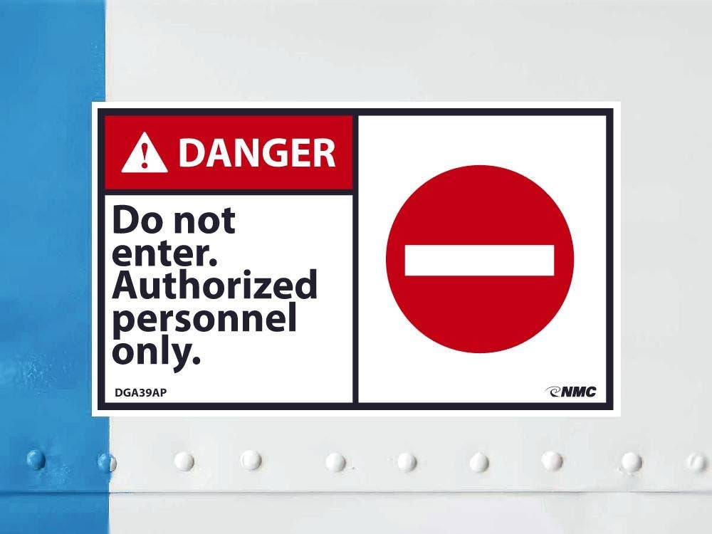 AccuformNMC DGA39AP Danger, Do Not Enter Authorized Personnel Only Label, PS Vinyl, 3" x 5", 5/Pk