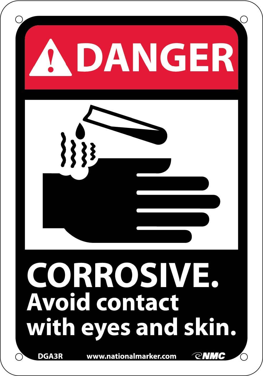 AccuformNMC MRHL ANSI Danger Safety Sign, Corrosive - Avoid Contact With Eyes And Skin