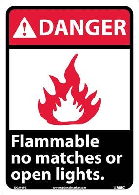 AccuformNMC DGA44 Danger, Flammable No Matches Or Open Lights Sign, 14" x 10"