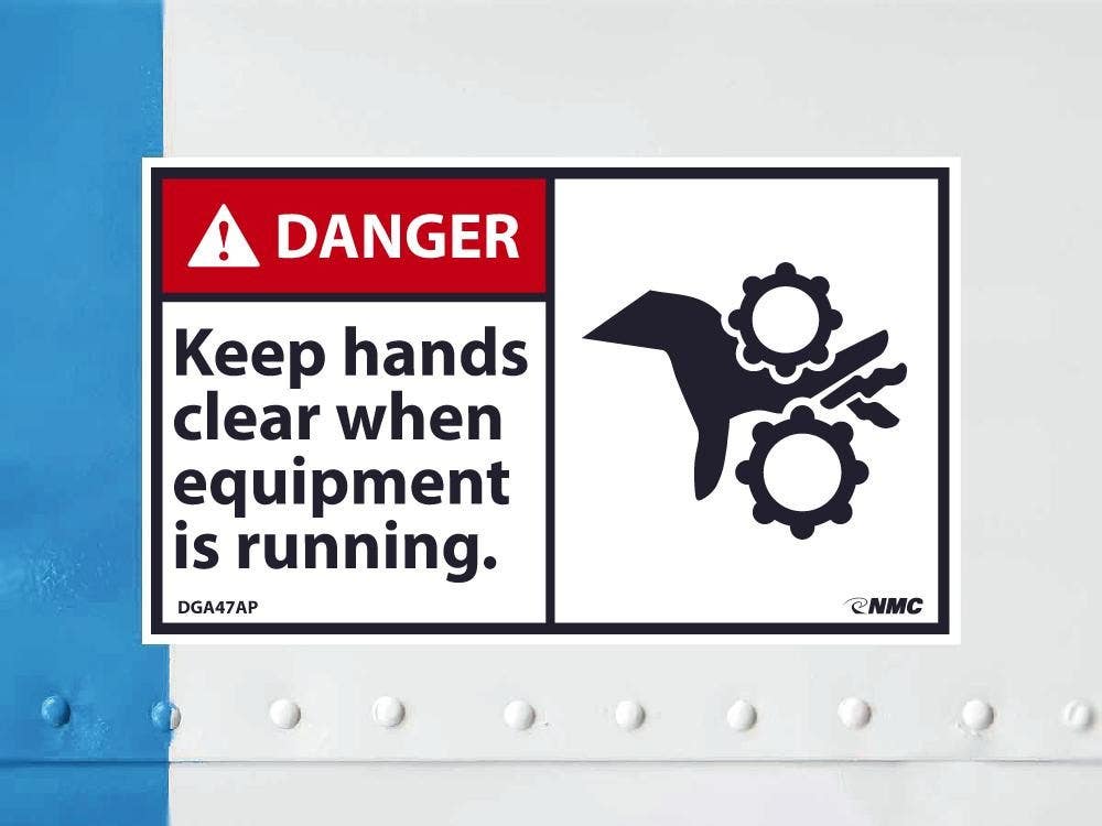 AccuformNMC DGA47AP Danger, Keep Hands Clear When Equipment Is Running Label, PS Vinyl, 3" x 5", 5/Pk