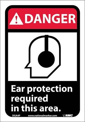 AccuformNMC MRPE ANSI Danger Safety Sign, Ear Protection Required In This Area