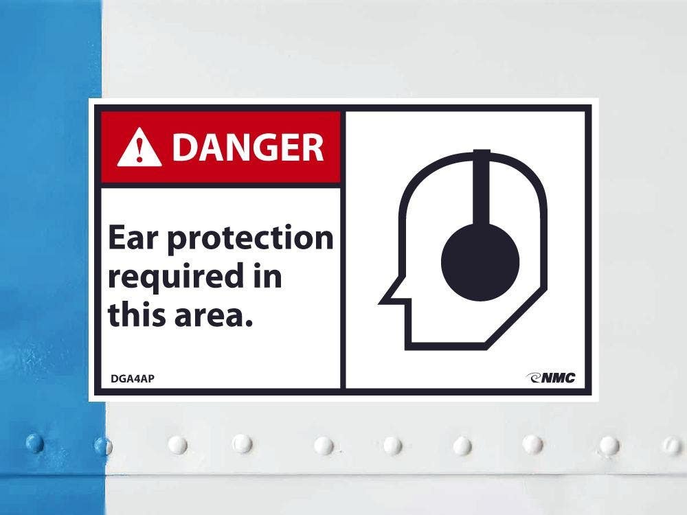 AccuformNMC DGA4AP Danger, Ear Protection Required In This Area Label, PS Vinyl, 3" x 5", 5/Pk