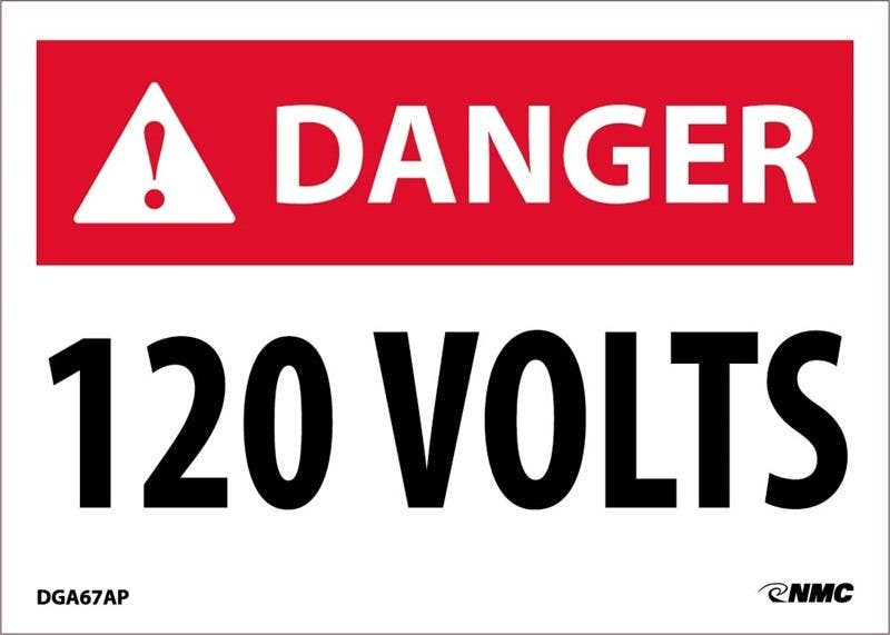 AccuformNMC LELC ANSI Danger Electrical Safety Label, 120 Volts, Adhesive Vinyl, 5/Pk