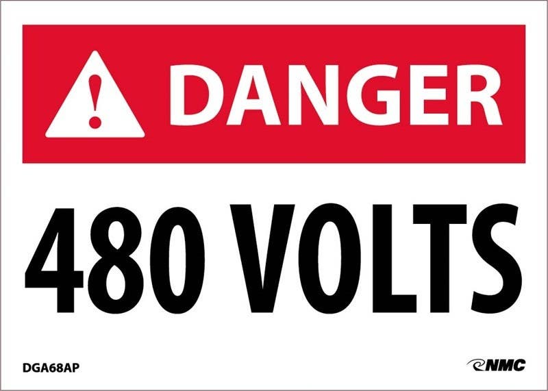 AccuformNMC LELC ANSI ISO Danger Safety Label, 480 Volts, Adhesive Vinyl, 5/Pk