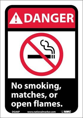 AccuformNMC DGA6 Danger, No Smoking Matches Or Open Flames Sign