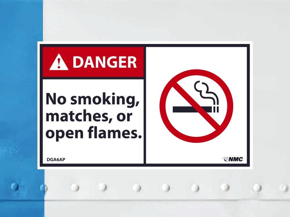 AccuformNMC DGA6AP Danger, No Smoking Matches Or Open Flames Label, PS Vinyl, 3" x 5", 5/Pk