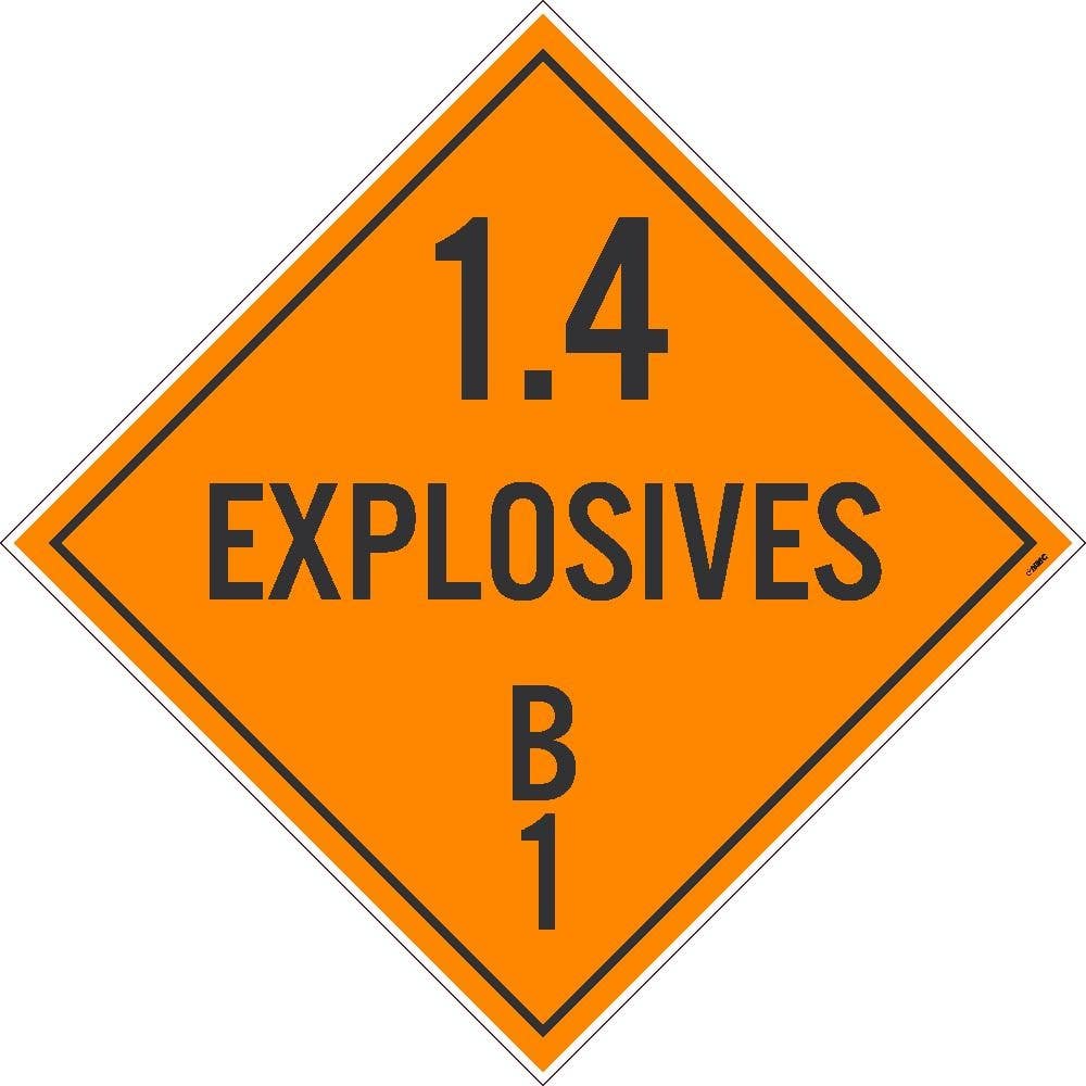 AccuformNMC DL44UV Placard Sign, 1.4 Explosives B1, Unrippable Vinyl, 10.75" x 10.75"