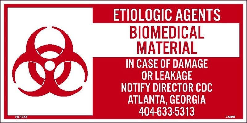 AccuformNMC DL57AP Shipping Label, Biomedical Material, 2" x 4", Adhesive Backed Vinyl, 25/Pk