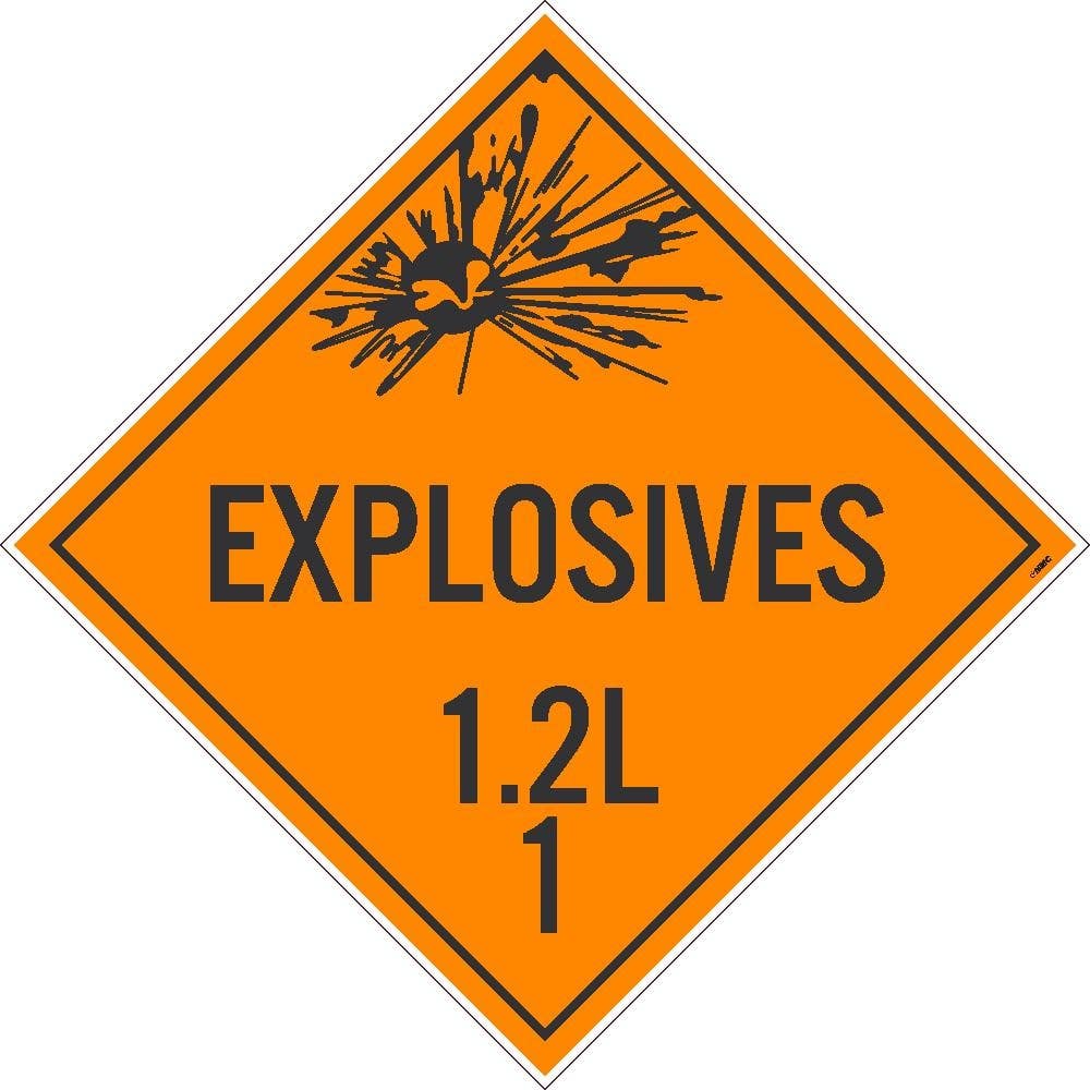 AccuformNMC MPL119 DOT Placard: Hazard Class 1 - Explosives & Blasting Agents (1.2L)
