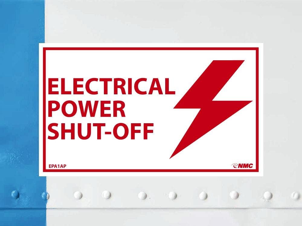 AccuformNMC EPA1AP Electrical Power Shut Off Label, 3" x 5", Adhesive Backed Vinyl, 5/Pk