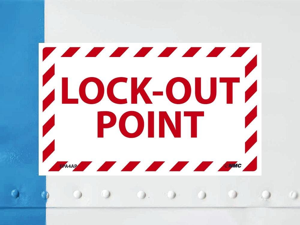 AccuformNMC EPA4AP Lock-Out Point Label, 3" x 5", Adhesive Backed Vinyl, 5/Pk