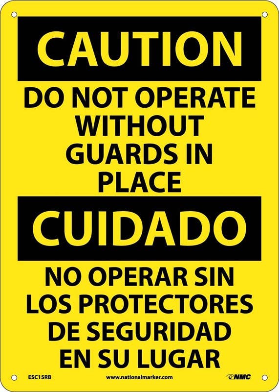 AccuformNMC ESC15 Caution, Do Not Operate Without Guards In Place Sign (Bilingual), 20" H x 14" W