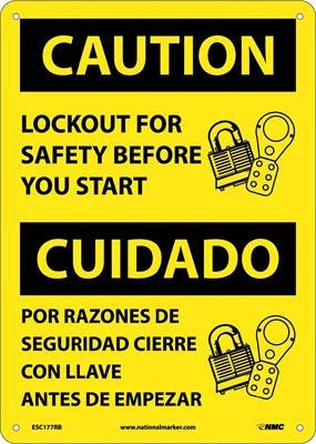 AccuformNMC ESC177 Caution, Lockout For Safety Before You Start Sign (Bilingual), 20" H x 14" W