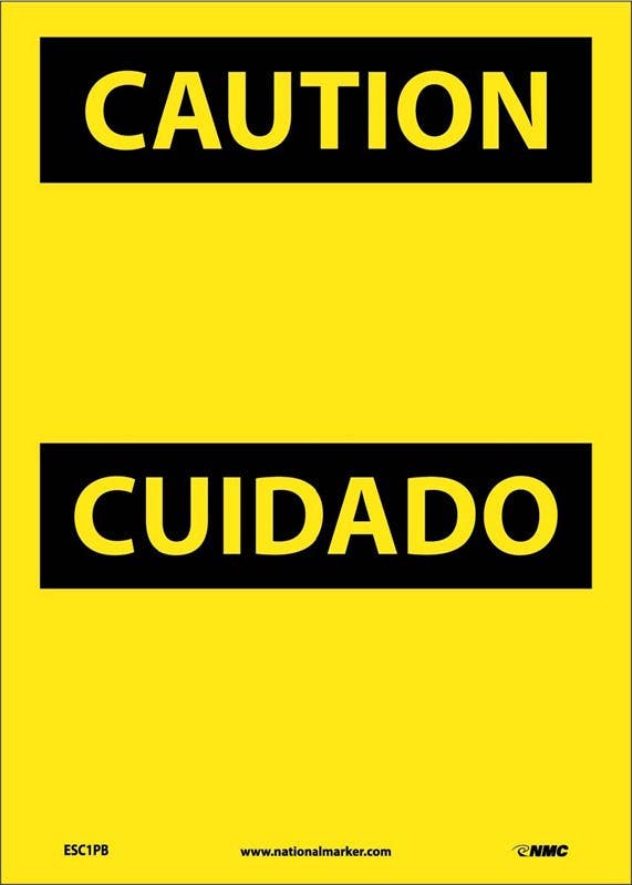 AccuformNMC ESC1PC Caution Sign (Header Only) - Bilingual, Adhesive Backed Vinyl, 20" H x 14" W