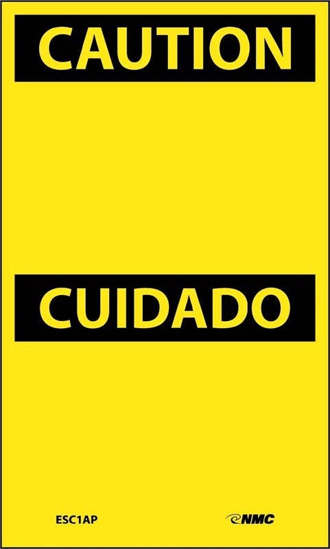 AccuformNMC ESC1AP Caution, Blank Label - Bilingual, 5" x 3", Adhesive Backed Vinyl, 5/Pk