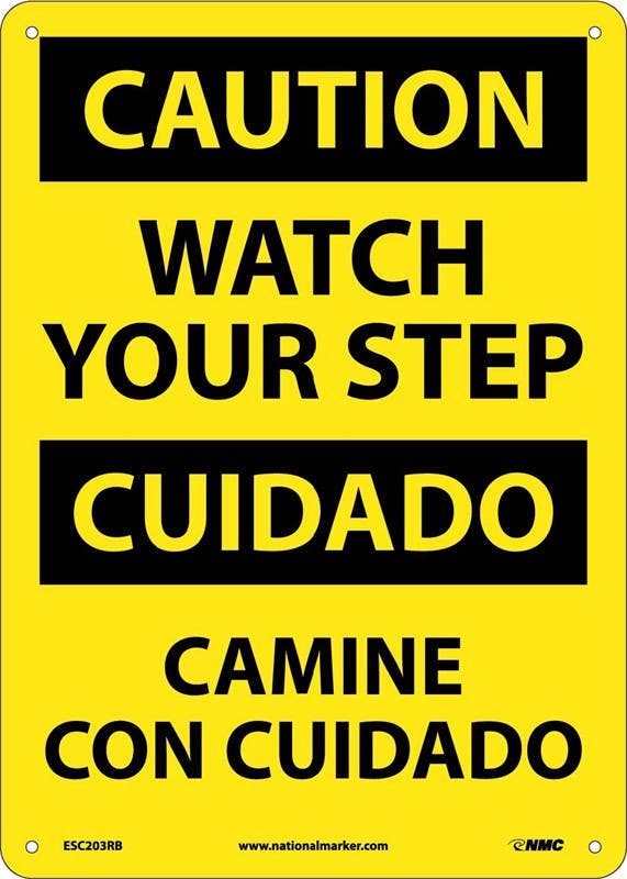 AccuformNMC SBMSTF Bilingual OSHA Caution Safety Sign, Watch Your Step