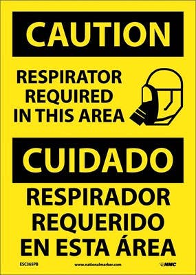 AccuformNMC SBMPPA652 Bilingual OSHA Caution Safety Sign, Respirators Required In This Area, 14" x 10"