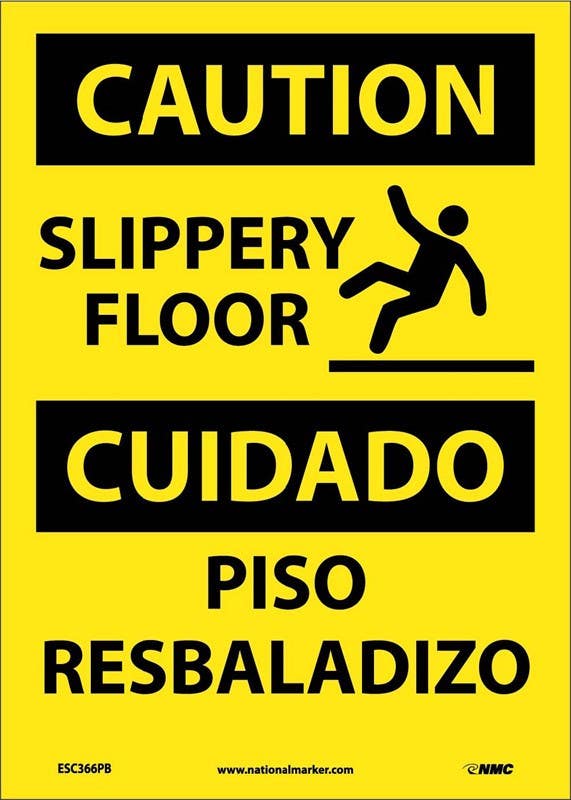 AccuformNMC SBMSTF662 Bilingual Safety Sign, Slippery Floor, 14" x 10"