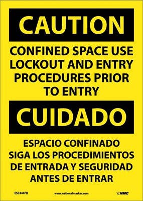 AccuformNMC SBMCSP624 Bilingual OSHA Caution Safety Sign, Confined Space..., 14" x 10"