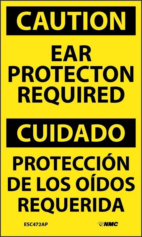 AccuformNMC ESC472AP Caution, Ear Protection Required Bilingual Label, 5" x 3", Adhesive Backed Vinyl, 5/Pk