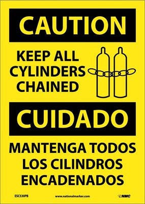 AccuformNMC SBMCPG605 Bilingual OSHA Caution Safety Sign, Keep All Cylinders Chained, 14" x 10"