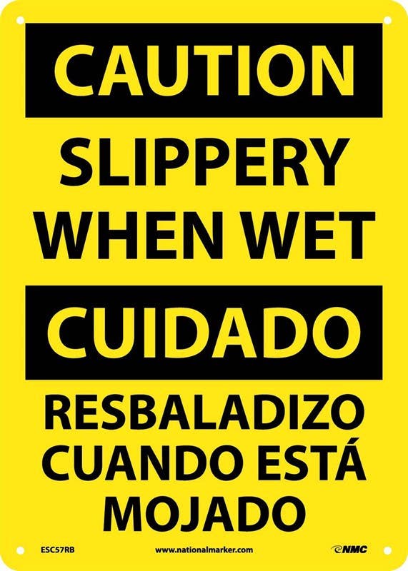 AccuformNMC SBMSTF Bilingual OSHA Caution Safety Sign, Slippery When Wet