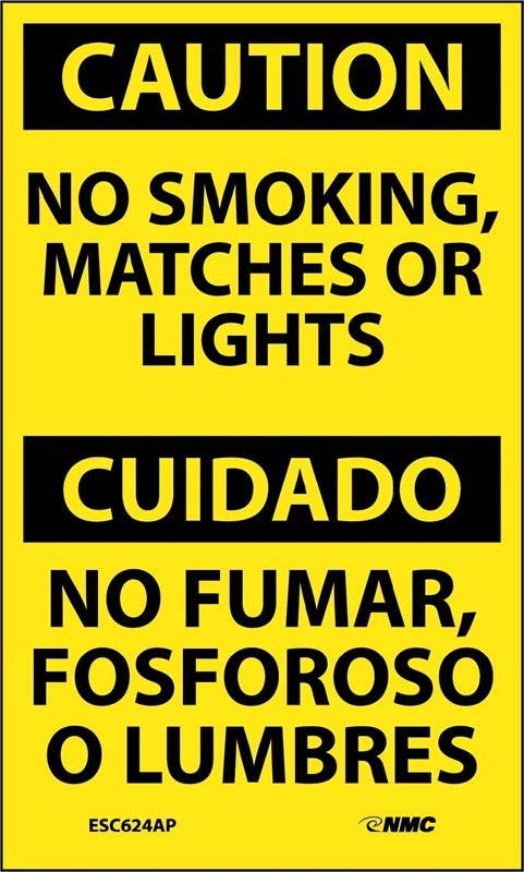 AccuformNMC ESC624AP Caution, No Smoking, Matches Or Lights Bilingual Label, 5" x 3", 5/Pk