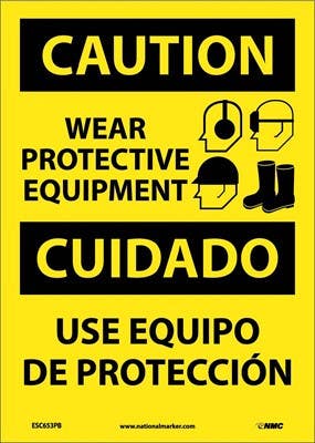 AccuformNMC SBMPPE755 Bilingual OSHA Caution Safety Sign, Wear Protective Equipment, 14" x 10"