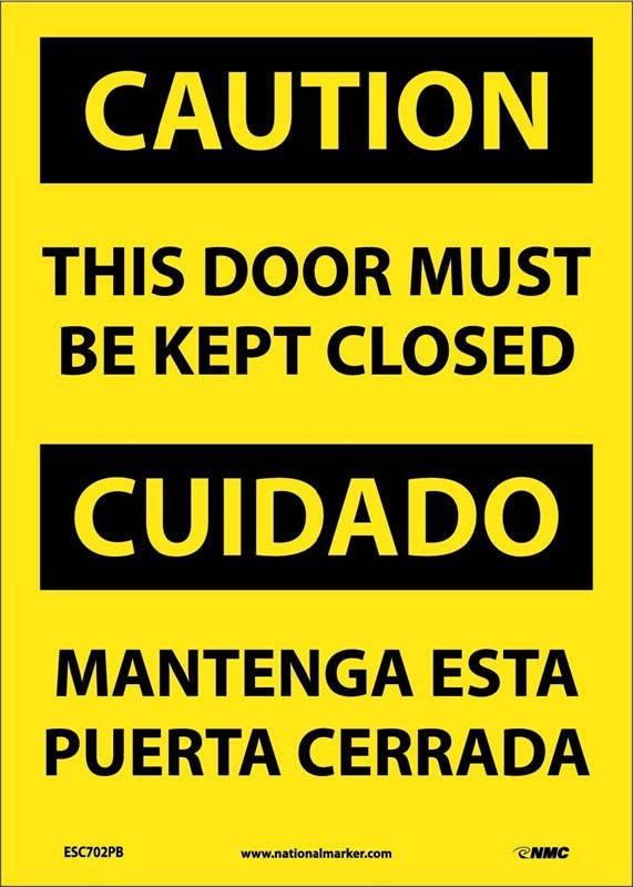 AccuformNMC SBMABR Bilingual OSHA Caution Safety Sign, This Door Must Be Kept Closed