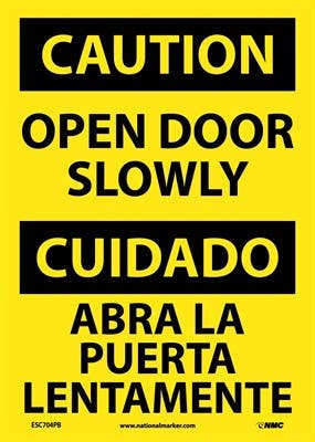 AccuformNMC SBMABR Bilingual OSHA Caution Safety Sign, Open Door Slowly