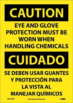 AccuformNMC SBMPPE603 Bilingual Safety Sign, Eyes And Gloves Protection Must Be Worn…, 14" x 10"