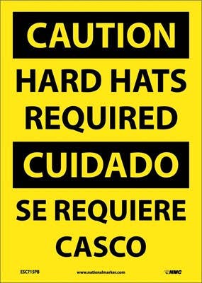AccuformNMC SBMPPA640 Bilingual OSHA Caution Safety Sign, Hard Hats Required, 14" x 10"