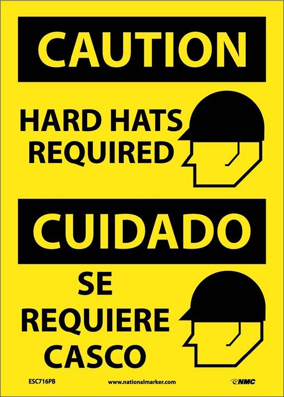 AccuformNMC SBMPPA668 Bilingual Safety Sign, Hard Hat Required, 14" x 10"