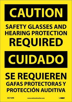 AccuformNMC SBMPPE634 Bilingual Spanish Caution Safety Sign, Safety Glasses..., 14" x 10"
