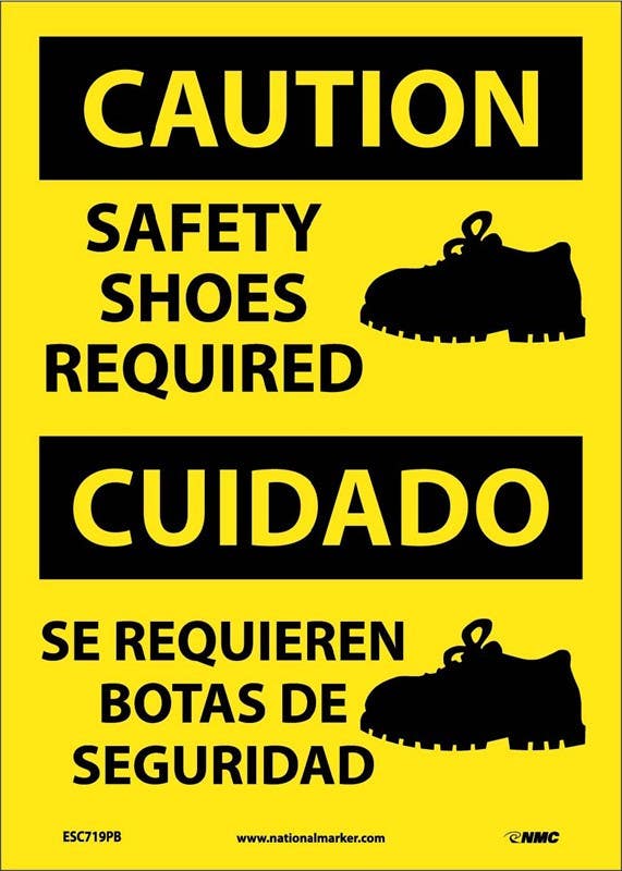 AccuformNMC SBMPPE763 Bilingual Safety Sign, Safety Shoes Required, 14" x 10"