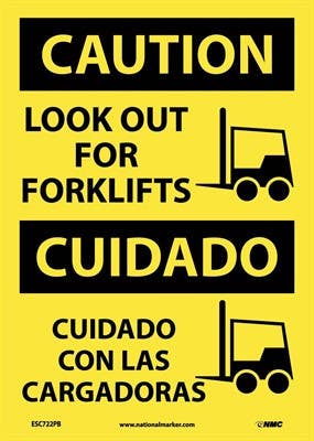 AccuformNMC SBMVTR605 Bilingual OSHA Caution Safety Sign, Look Out For Forklifts, 18" x 12"
