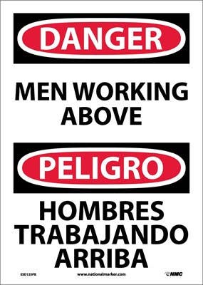 AccuformNMC ESD125 Danger, Men Working Above Sign (Bilingual), 14" x 10"