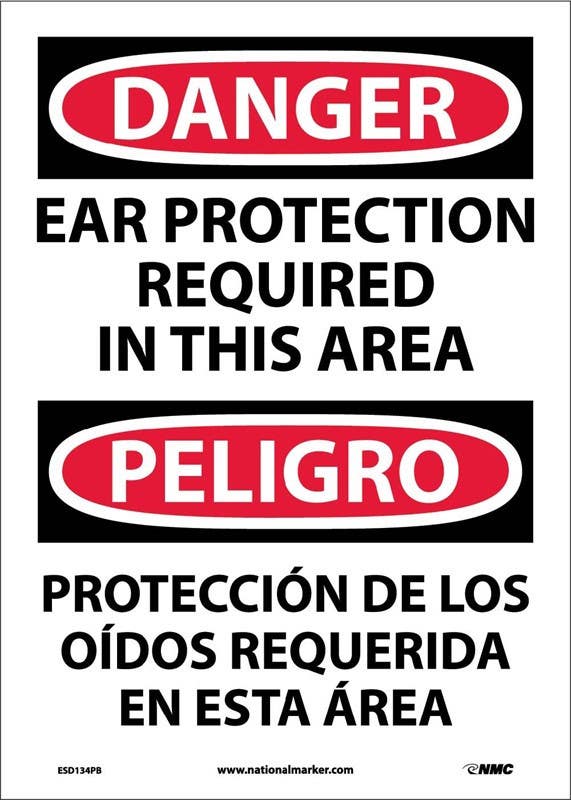 AccuformNMC SBMPPE Danger Bilingual Safety Sign, Ear Protection Required in This Area