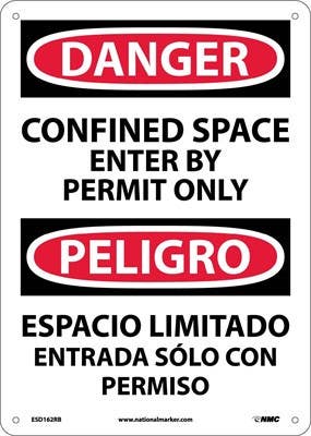 AccuformNMC SBMCSP Bilingual OSHA Danger Safety Sign, Confined Space - Enter By Permit Only