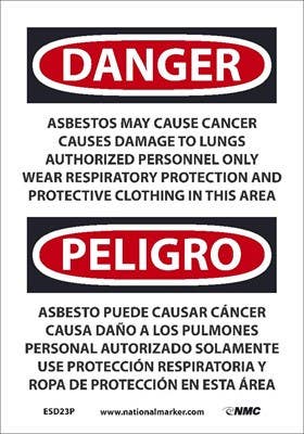 AccuformNMC ESD23 Danger, Asbestos May Cause Cancer Causes Wear Respiratory Protection Sign - Bilingual