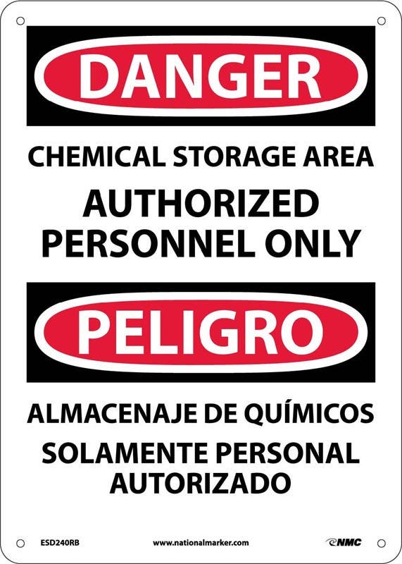 AccuformNMC ESD240 Danger, Chemical Storage Restricted Access Sign - Bilingual