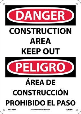 AccuformNMC ESD266RC Danger, Construction Area Keep Out Sign - Bilingual, Rigid Plastic, 20" H x 14" W